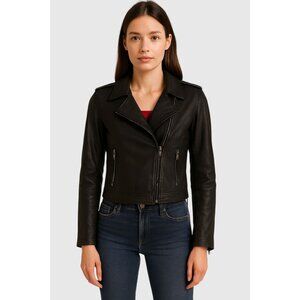 Hidden Jeans Cropped Black Faux Leather Moto Jacket Womens L